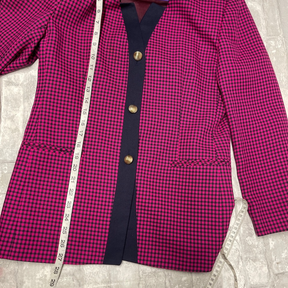 Vintage Cross country blazer pink navy gingham houndstooth blazer button front - Picture 4 of 7